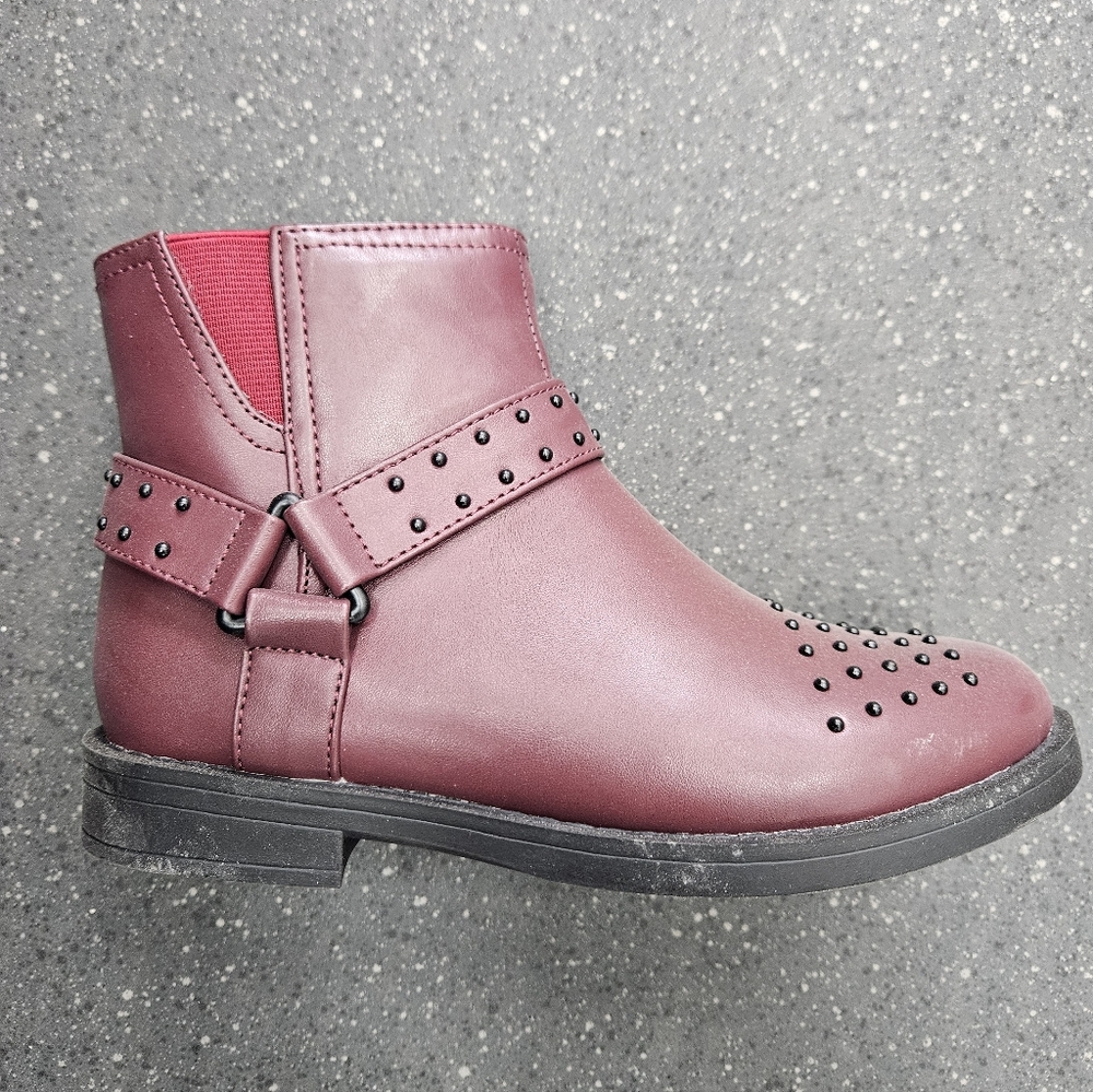 ​Dream Pairs Girls Studded Harness Boots - Burgundy Wine Ankle Bootie